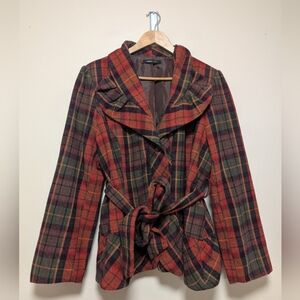 Robert Louis Plaid Wool Blend Belted Peplum Jacket – Fall Tartan – Size M